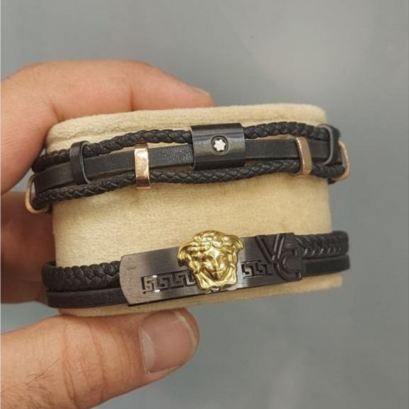 دستبند چرمی قفل و پلاک استیل مردانه طرح گوچی Gucci کیفیت چرم عالی تنوع طرح رنگ ثابت کد bn (پس کرایه)