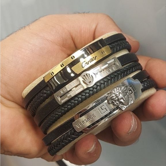 دستبند چرمی قفل و پلاک استیل مردانه طرح گوچی Gucci کیفیت چرم عالی تنوع طرح رنگ ثابت کد bn (پس کرایه)