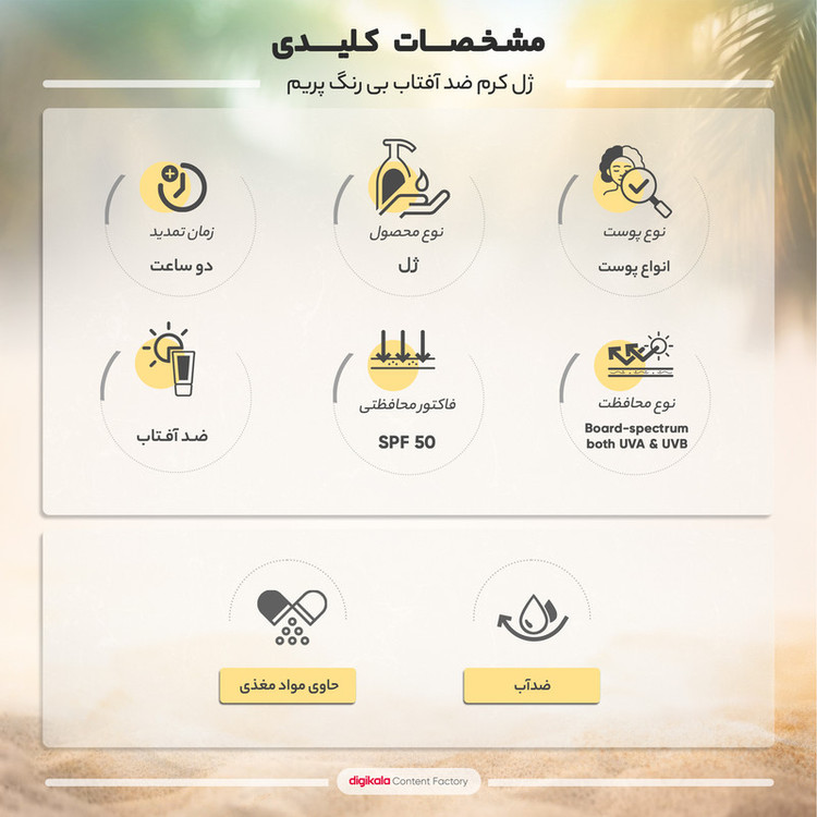 ژل ضدآفتاب بیرنگ پرایم SPF50 مدل C-Prime مناسب برای انواع پوست، حجم 40 میلیلیتر