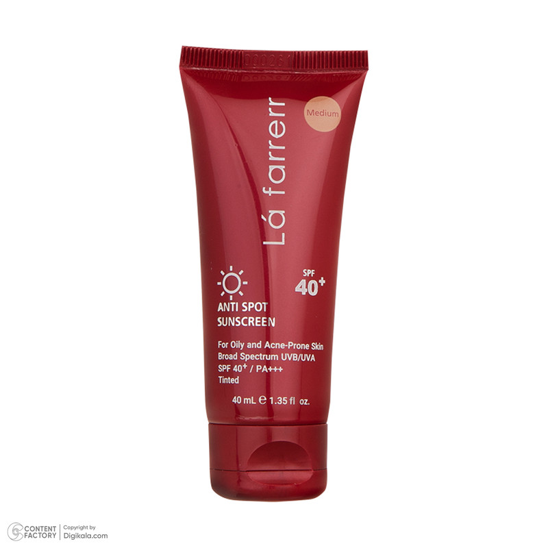 کرم ضدآفتاب و ضدلک رنگی لافارر مدل SPF40-Medium، مناسب پوستهای چرب، حجم 40 میلیلیتر