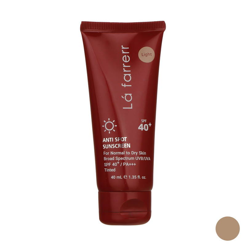 کرم ضدآفتاب و ضدلک رنگی لافارر مدل SPF40-Light، مناسب پوستهای خشک و معمولی، حجم 40 میلیلیتر