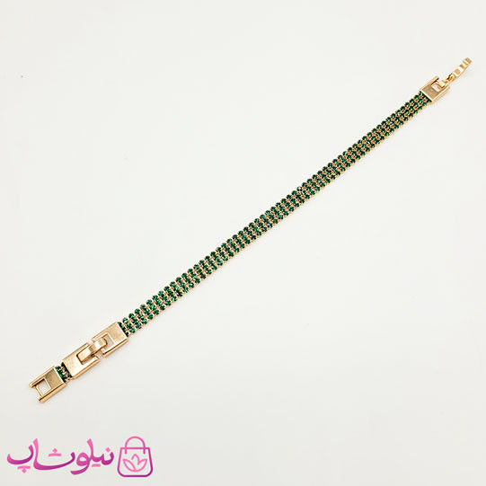 دستبند دخترانه ژوپینگ طرح تنیسی سبز طلایی سه لاین کد 5491
