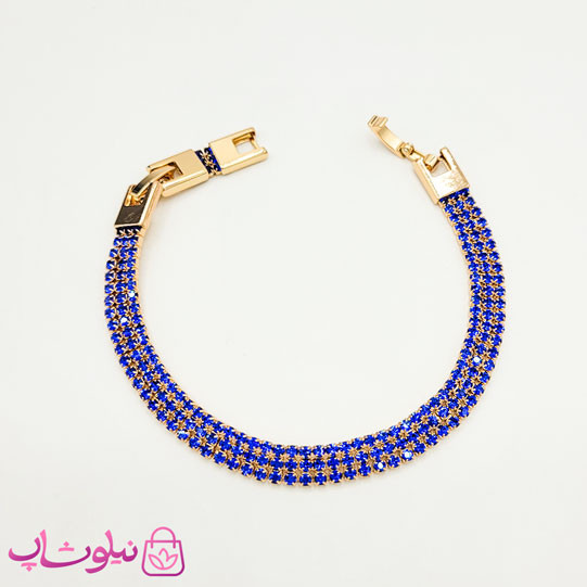 دستبند دخترانه ژوپینگ طرح تنیسی آبی طلایی سه لاین کد 5491