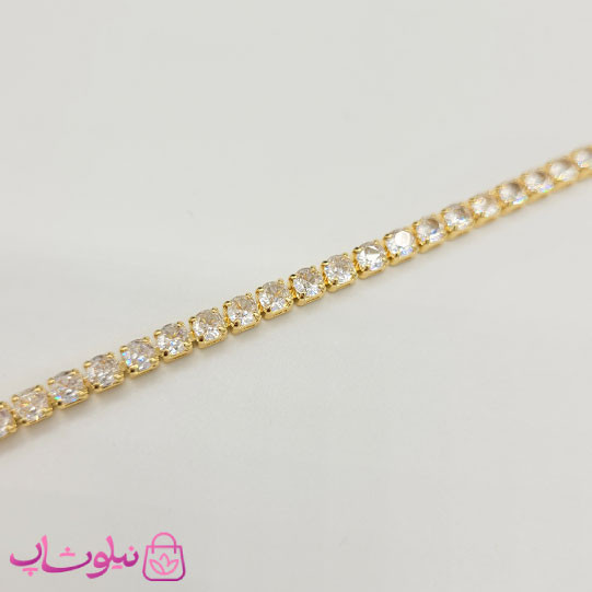 گردنبند دخترانه تنیسی طلایی رنگ نگین مربع سفید 60 سانت 3 میل کد 600