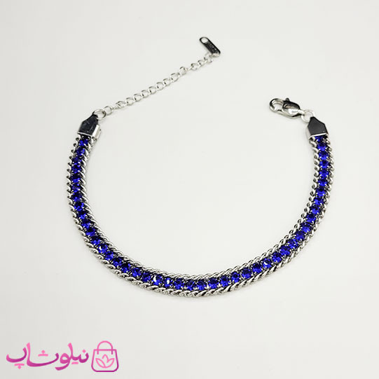 دستبند زنانه ترکیب کارتیه و تنیسی نگین آبی کد 580