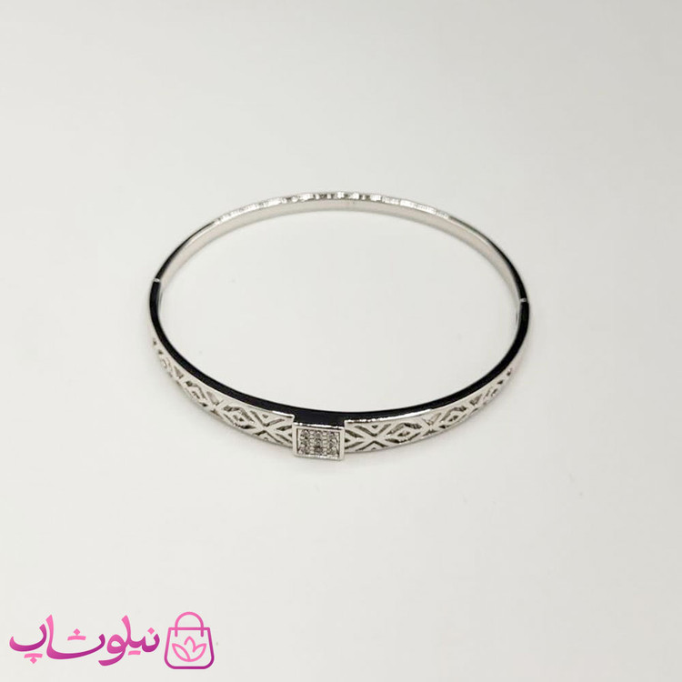 دستبند زنانه ژوپینگ رنگ نقره ای مدل مربع نگین دار سایز 2 کد 450