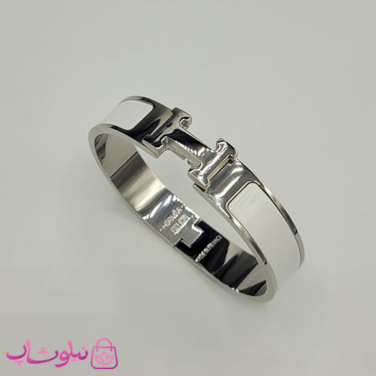 دستبند زنانه هرمس سفید نقره ای استیل قفل اورجینال کد 680