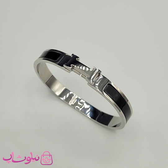 دستبند زنانه هرمس مشکی نقره ای استیل قفل اورجینال کد 680