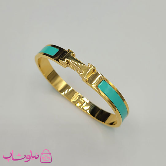 دستبند زنانه هرمس سبز طلایی استیل قفل اورجینال کد 680