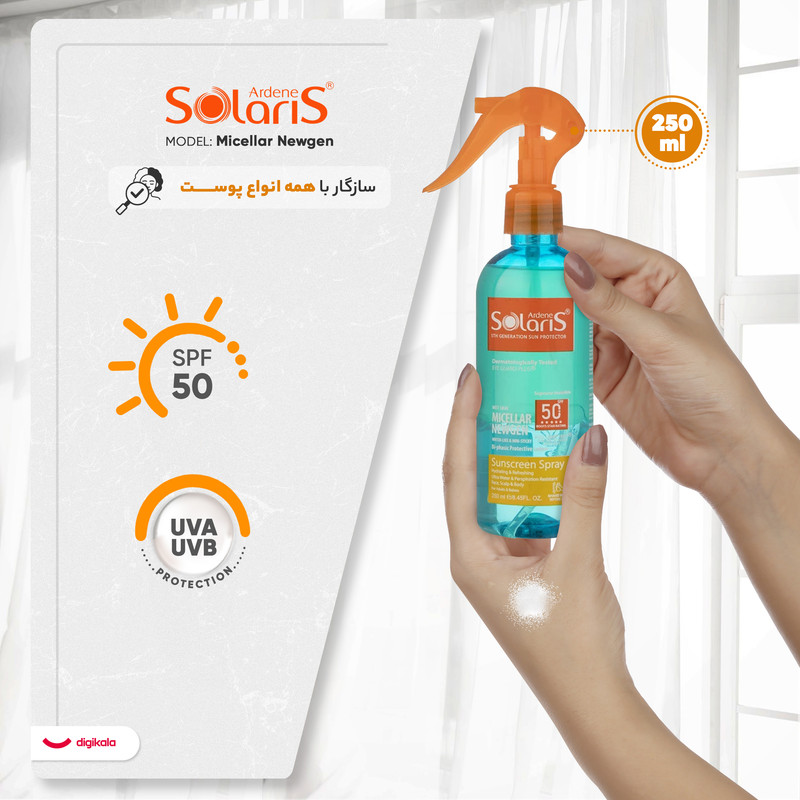 لوسیون دوفازی ضدآفتاب آردن سولاریس مدل Micellar Newgen، حجم 250 میلیلیتر