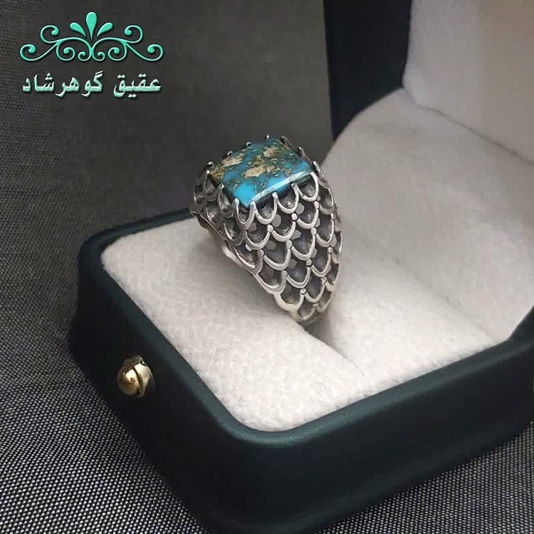 انگشتر نقره فیروزه نیشابوری شجری اصل مستطیلی