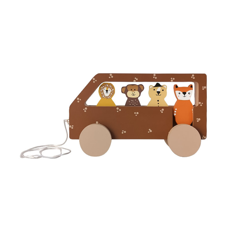 اسباب بازی چوبی طرح اتوبوس حیوانات جنگلی مدل MKids59-E مجموعه 4 عددی