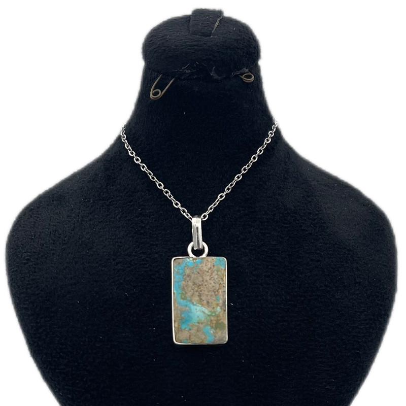 گردنبند زنانه و مردانه با پلاک جداشونده استیل و سنگ فیروزه نیشابوری مدل KYTAKP300